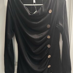 Black Long Sleeve Top with Button Accents